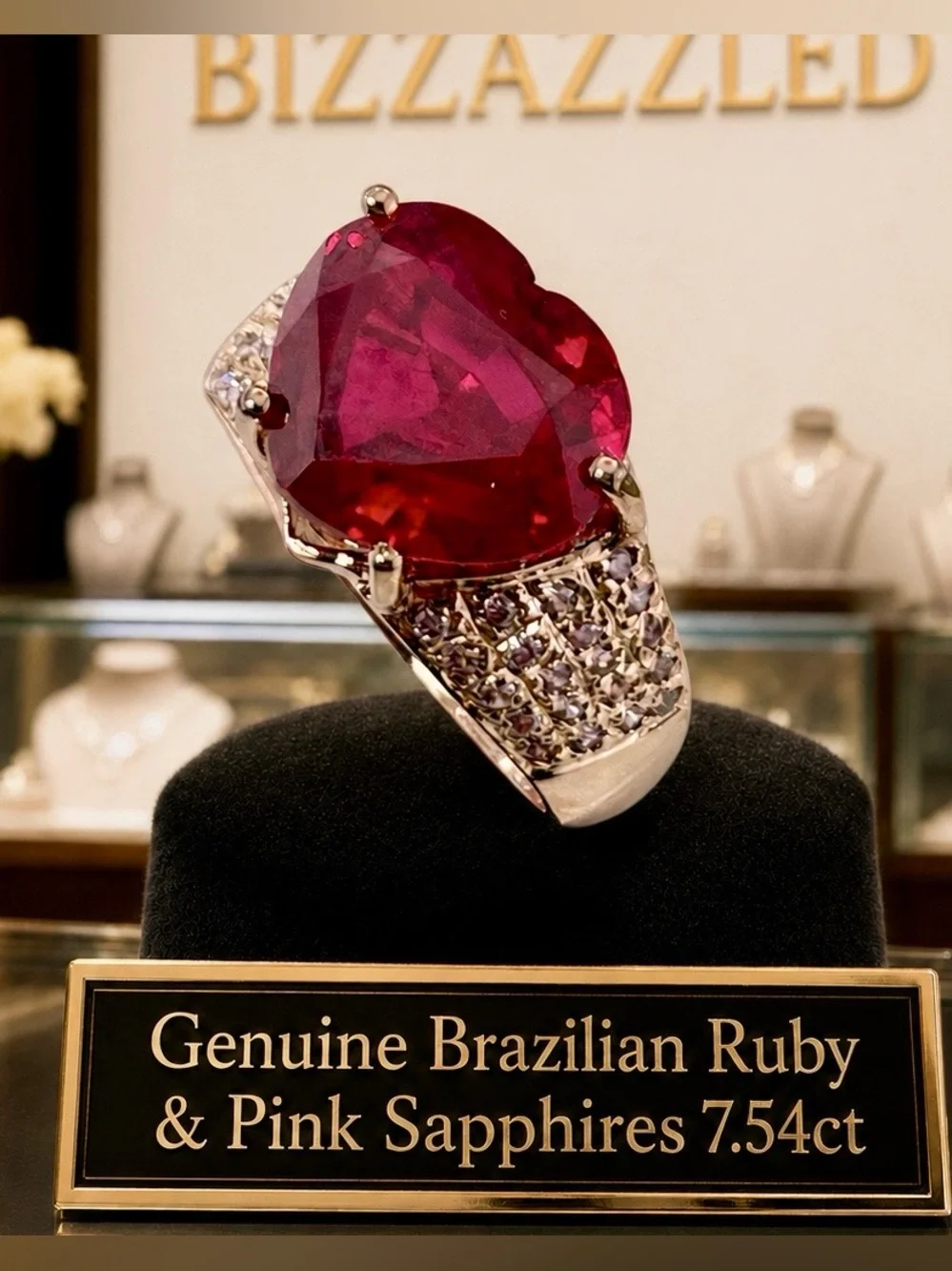 Ruby Heart Pink Sapphire Rose Gold on Silver Ring 7.54ct